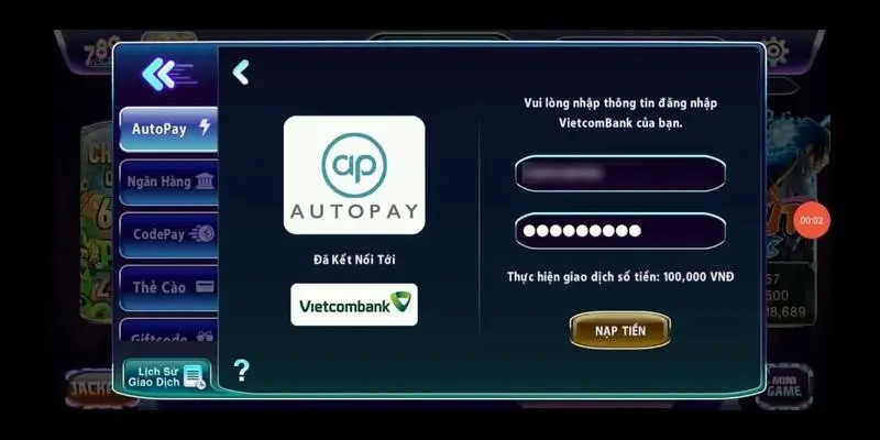 Các bước nạp tiền 789 club bằng Autopay